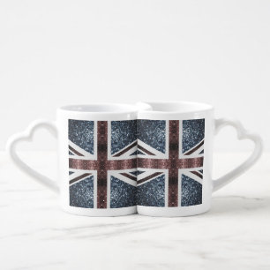 Rustic UK flag red blue sparkles glitters Coffee Mug Set