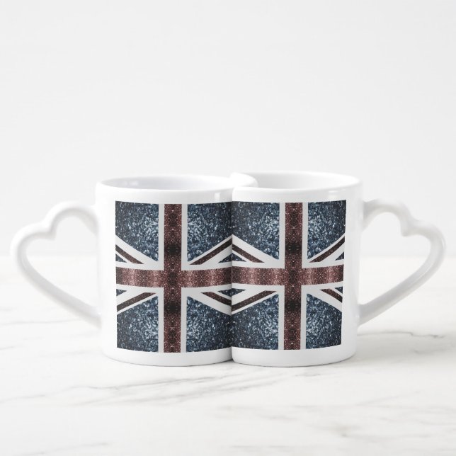 Rustic UK flag red blue sparkles glitters Coffee Mug Set (Front Nesting)