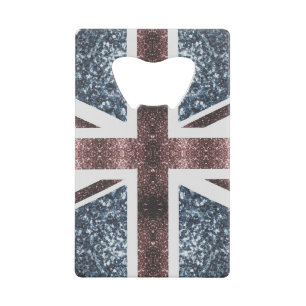 Rustic UK flag red blue sparkles glitters Credit Card Bottle Opener