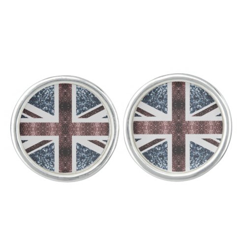 Rustic UK flag red blue sparkles glitters Cufflinks