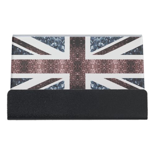 Rustic UK flag red blue sparkles glitters Desk Business Card Holder