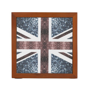 Rustic UK flag red blue sparkles glitters Desk Organizer