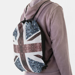 Rustic UK flag red blue sparkles glitters Drawstring Bag