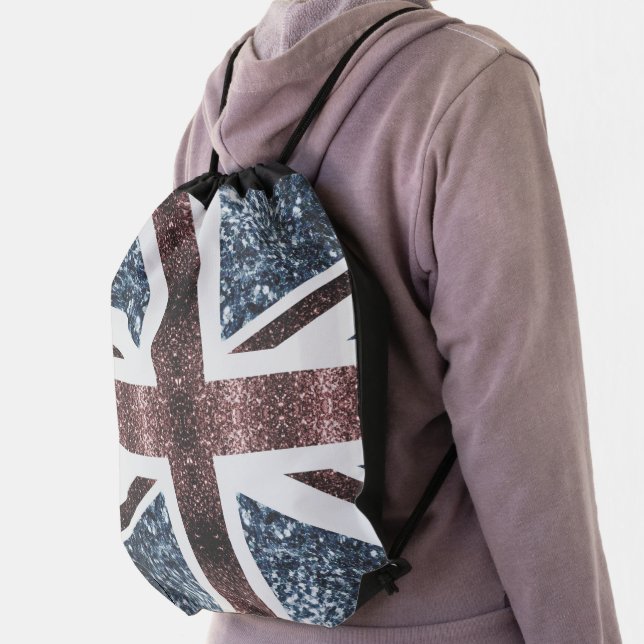 Rustic UK flag red blue sparkles glitters Drawstring Bag (Insitu)