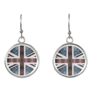 Rustic UK flag red blue sparkles glitters Earrings