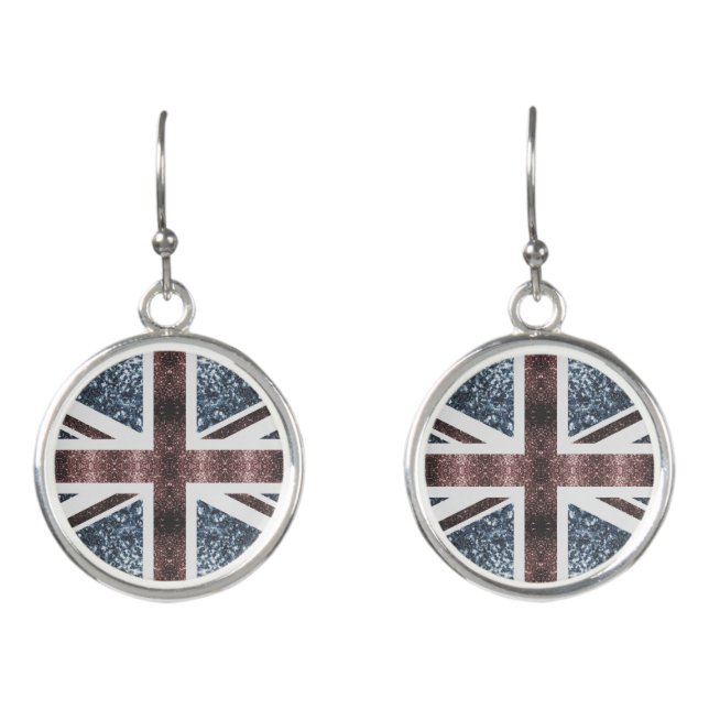Rustic UK flag red blue sparkles glitters Earrings (Front)