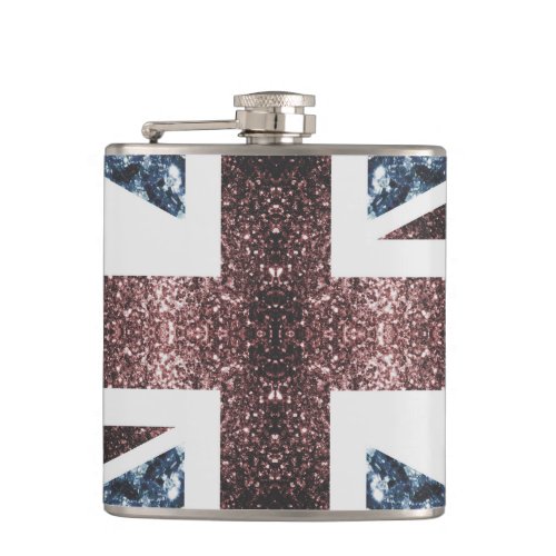 Rustic UK flag red blue sparkles glitters Flask