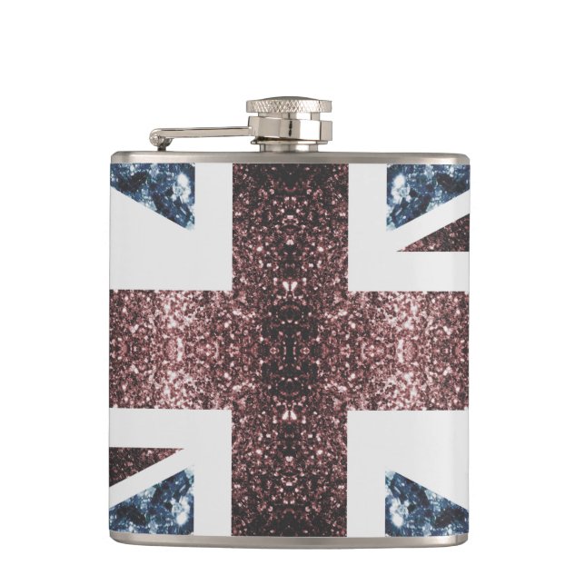 Rustic UK flag red blue sparkles glitters Flask (Front)