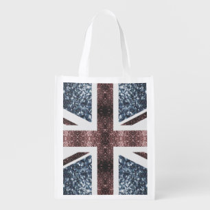 Rustic UK flag red blue sparkles glitters Grocery Bag
