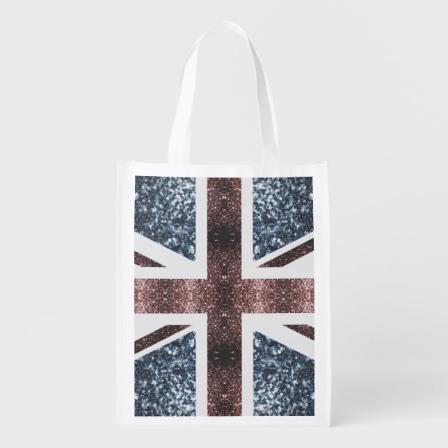 Rustic UK flag red blue sparkles glitters Grocery Bag (Front)