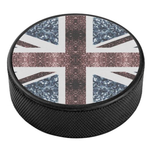 Rustic UK flag red blue sparkles glitters Hockey Puck