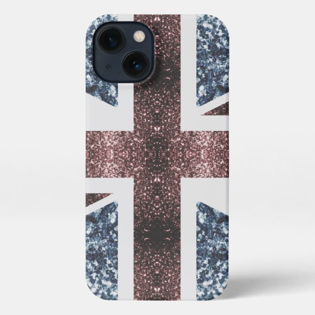 Rustic UK flag red blue sparkles glitters iPhone Case (Back)