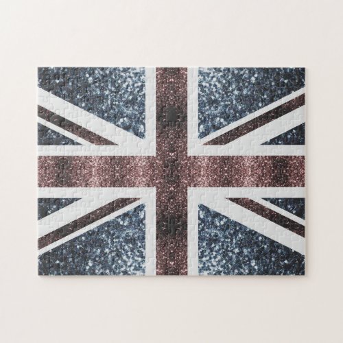 Rustic UK flag red blue sparkles glitters Jigsaw Puzzle