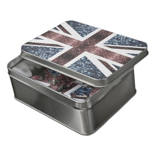Rustic UK flag red blue sparkles glitters Jigsaw Puzzle