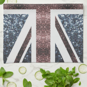 Rustic UK flag red blue sparkles glitters Kitchen Towel
