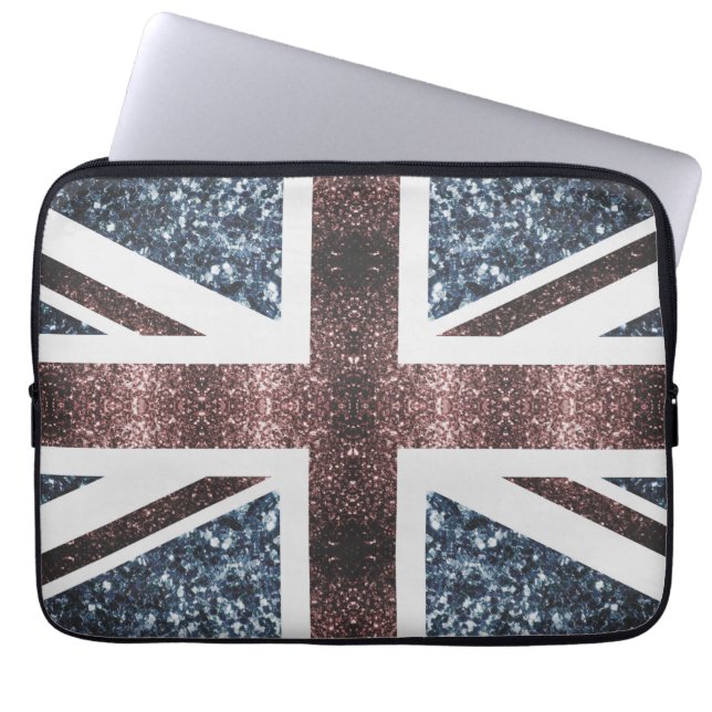 Rustic UK flag red blue sparkles glitters Laptop Sleeve (Front)