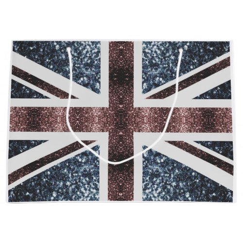 Rustic UK flag red blue sparkles glitters Large Gift Bag