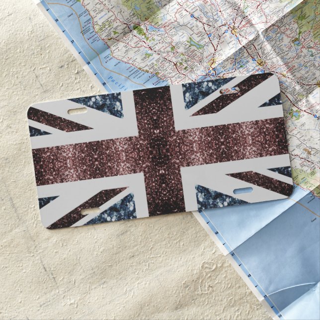 Rustic UK flag red blue sparkles glitters License Plate (In Situ)