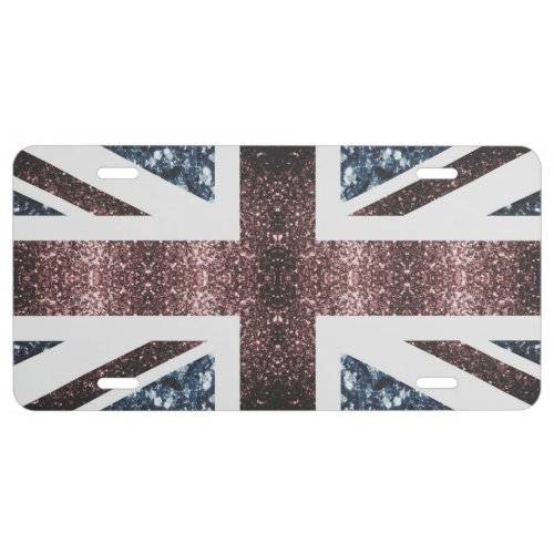 Rustic UK flag red blue sparkles glitters License Plate
