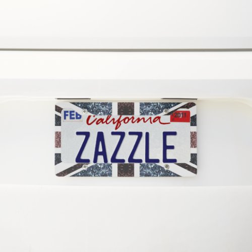 Rustic UK flag red blue sparkles glitters License Plate Frame