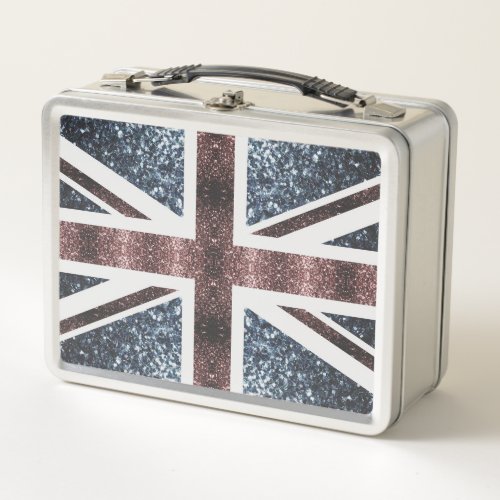 Rustic UK flag red blue sparkles glitters Metal Lunch Box