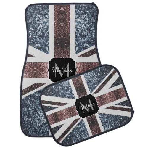 Rustic UK flag red blue sparkles glitters Monogram Car Floor Mat