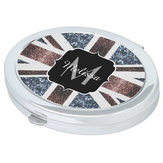 Rustic UK flag red blue sparkles glitters Monogram Compact Mirror (Turned)