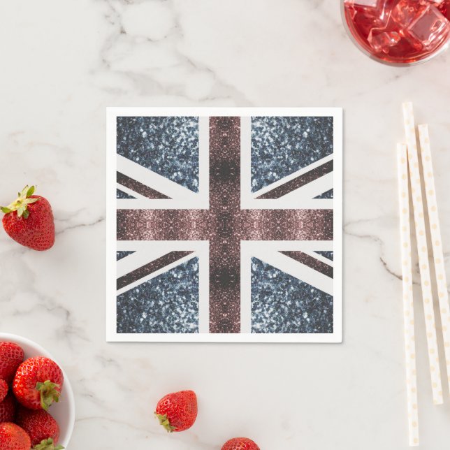 Rustic UK flag red blue sparkles glitters Napkins (Insitu)