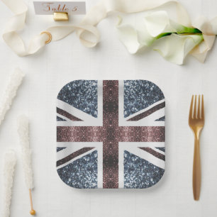Rustic UK flag red blue sparkles glitters Paper Plates
