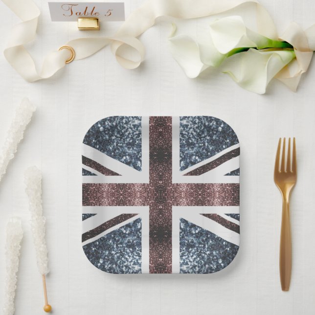 Rustic UK flag red blue sparkles glitters Paper Plates (Wedding)