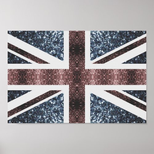 Rustic UK flag red blue sparkles glitters Poster