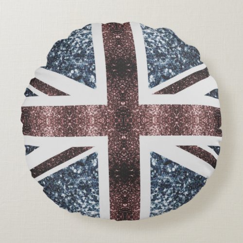 Rustic UK flag red blue sparkles glitters Round Pillow