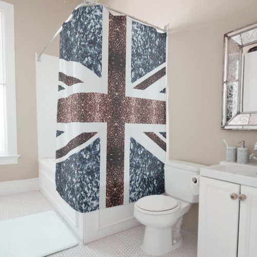 Rustic UK flag red blue sparkles glitters Shower Curtain