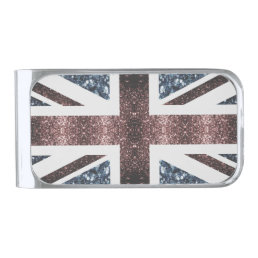 Rustic UK flag red blue sparkles glitters Silver Finish Money Clip