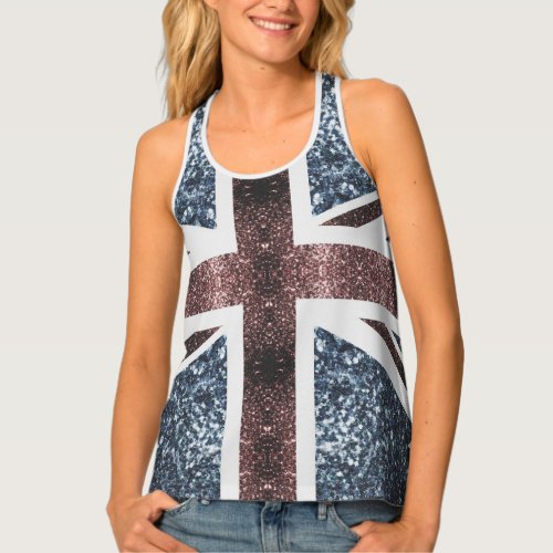 Rustic UK flag red blue sparkles glitters Tank Top