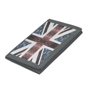 Rustic UK flag red blue sparkles glitters Tri-fold Wallet