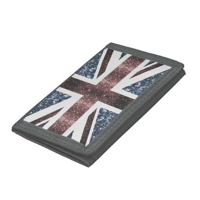 Rustic UK flag red blue sparkles glitters Trifold Wallet (Bottom)