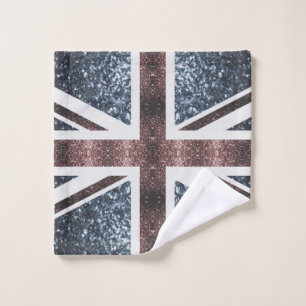 Rustic UK flag red blue sparkles glitters Wash Cloth