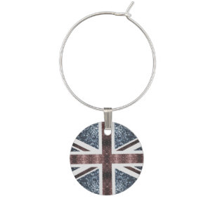 Rustic UK flag red blue sparkles glitters Wine Charm
