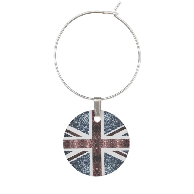 Rustic UK flag red blue sparkles glitters Wine Charm (Front)