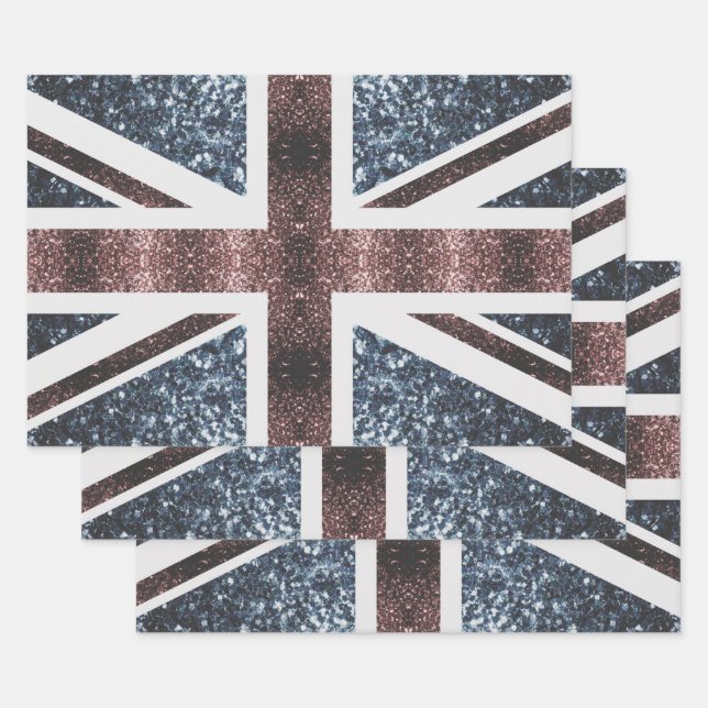 Rustic UK flag red blue sparkles glitters Wrapping Paper Sheets (Set)