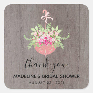 RUSTIC Umbrella| Bridal Shower Thank You Square Sticker