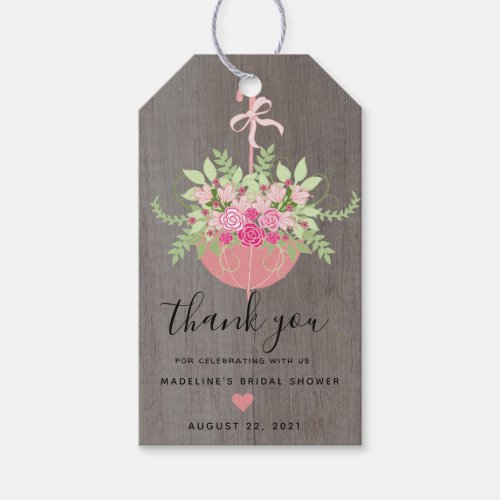 Rustic Umbrella  Roses Bridal Shower Thank You Gift Tags