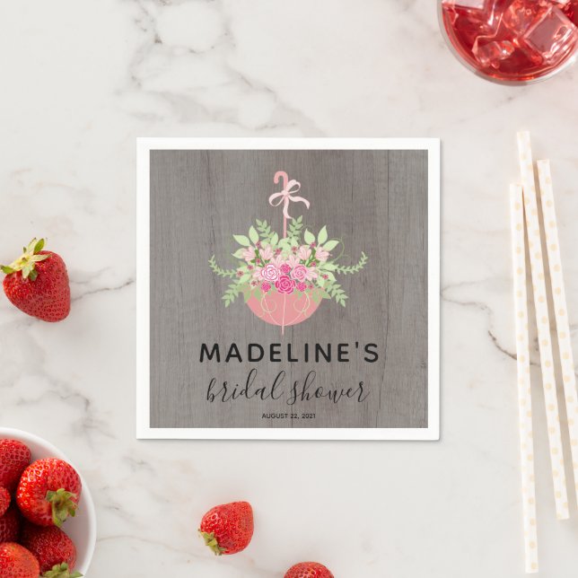 Rustic Umbrella with Flowers Bridal Shower Napkin (Insitu)