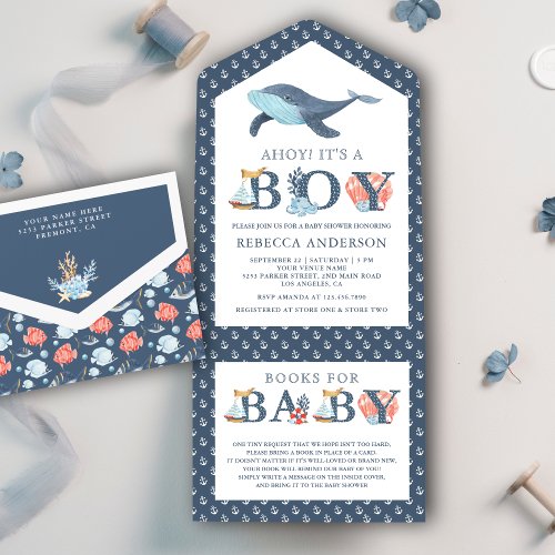 Rustic Under the Sea Whale Nautical Baby Shower All In One Invitation