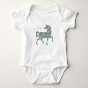 Rustic Unicorn Olivia Mystical Horse Add Your Name Baby Bodysuit