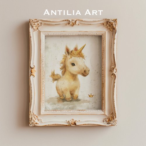 Rustic Unicorn Painting Small Golden Crown Poster