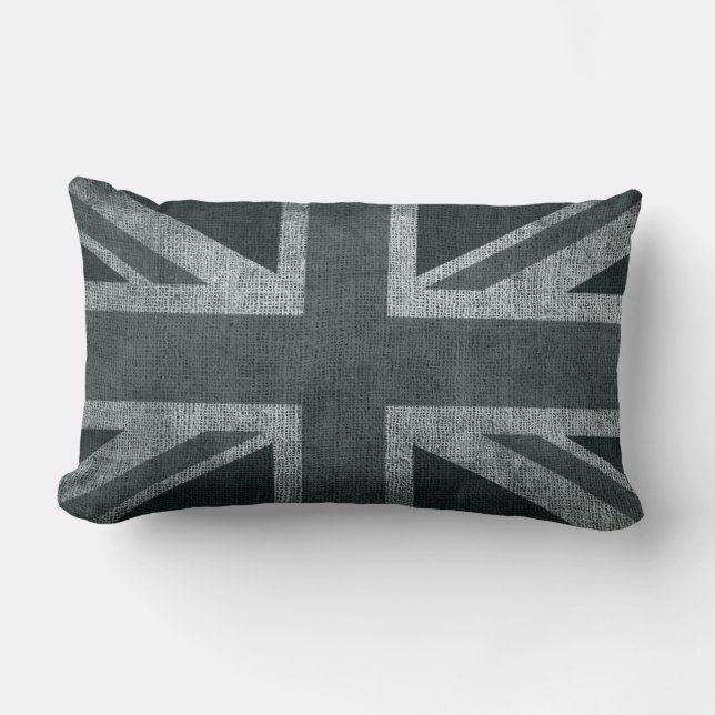 Rustic Union Jack in Greys Lumbar Pillow (Front)