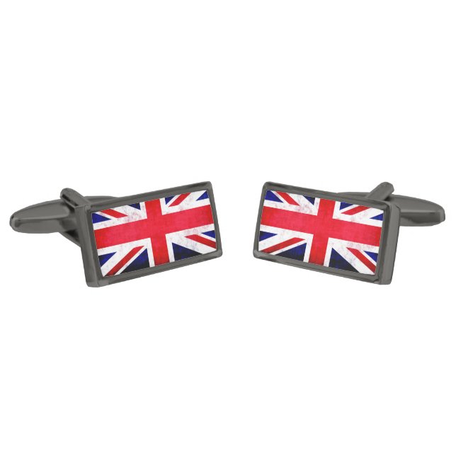 Rustic Union Jack UK Flag Cufflinks (Angled)