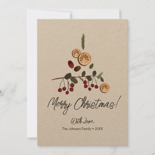 Rustic Unique Christmas Tree foliage Family Holiday Card
